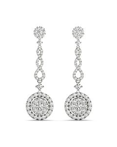 Tresorra 18K White Gold Round Halo Cluster Diamond Dangle Earrings