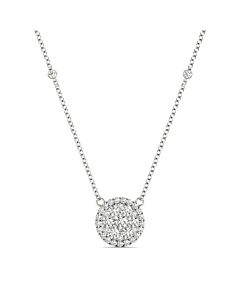 Tresorra 18K White Gold Round Halo Cluster Diamond Pendant Necklace