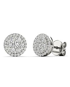 Tresorra 18K White Gold Round Halo Cluster Diamond Stud Earrings