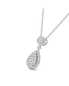 Tresorra 18K White Gold Round Pear Halo Cluster Diamond Pendant Necklace
