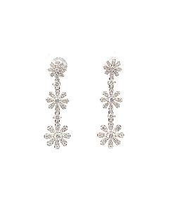 Tresorra 18K White Gold Triple Flowers Diamond Dangle Earrings