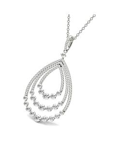Tresorra 18K White Gold Triple Open Tear Drop Diamond Pendant Necklace