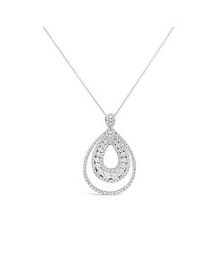 Tresorra 18K White Gold Triple Tear Drop Open Halo Cluster Diamond Pendant Necklace