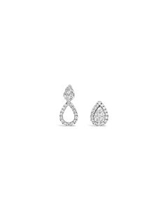 Tresorra 18K White Gold Two Way Pear Halo Diamond Drop/Stud Earrings