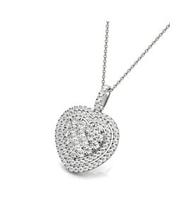 Tresorra 18K White Gold White Gold Double Heart Halo Heart Cluster Diamond Pendant Necklace