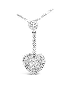 Tresorra 18K White Gold White Gold Pavé Heart Drop Diamond Pendant Necklace