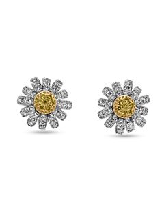 Tresorra 18K White/Yellow Gold Sunflower Fancy Yellow Diamond Stud Earrings