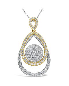 Tresorra 18K White/Yellow Gold Two Tone Two Shapes Open Halo Diamond Pendant Necklace