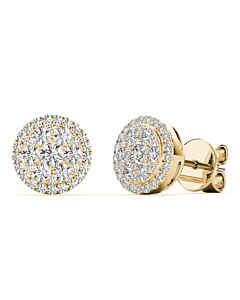 Tresorra 18K Yellow Gold Yellow Gold Round Halo Cluster Diamond Stud Earrings