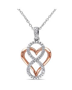 AMOUR Diamond Infinity Heart Pendant with Chain In 2-Tone Pink and White Sterling Silver