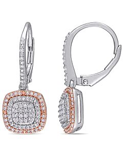 AMOUR 1/2 CT TW Diamond Grid Halo Leverback Earrings In 2-Tone Rose and White Sterling Silver