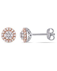 AMOUR 1/4 CT TW Diamond Vintage Halo Stud Earrings In 2-Tone Rose and White Sterling Silver