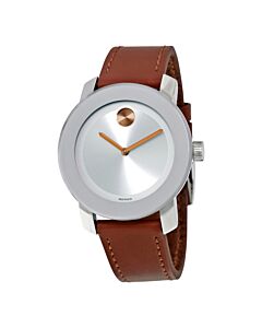 Unisex Bold Cognac Leather Silver Dial