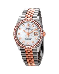 Unisex Datejust 36 Stainless Steel and 18k Everose Gold Rolex Oyster Mother of Pearl Dial