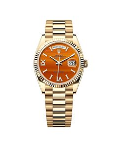 Unisex Day-Date 18kt Yellow Gold Oyster Carnelian Dial Watch