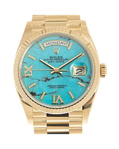 Unisex-Day-Date-36-18kt-Yellow-Gold-Rolex-President-Turquoise-Dial-Watch