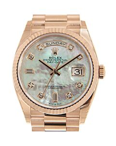 Unisex Day-Date 18kt Everose Gold Rolex President Mother of Pearl Dial Watch