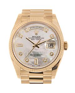 Unisex Day-Date 18kt Yellow Gold Rolex President Mother of Pearl Dial Watch