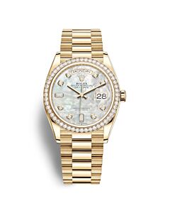 Unisex Day-Date 18kt Yellow Gold Rolex President Mother of Pearl Dial Watch
