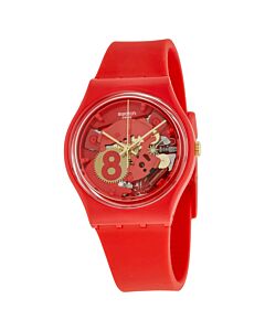 Unisex Eight for Luck Silicone Red Skeleton Dial Watch