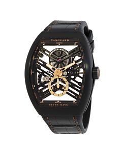 Men's Vanguard Leather and Rubber Skeleton Dial Watch