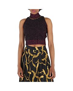 Versace Ladies Black / Multi Tweed Turtleneck Cropped Wool-blend Top
