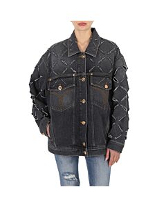 Versace Ladies Deep Grey Aged Effect Cut-Out Deniml Jacket, Brand Size 38 (US Size 2)