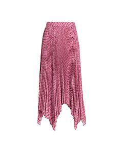 Versace Ladies Pink/Fuxia La Greca Pleated Midi Skirt