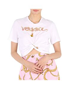 Versace Ladies White / Multicolor Safety Pin Chain T-Shirt