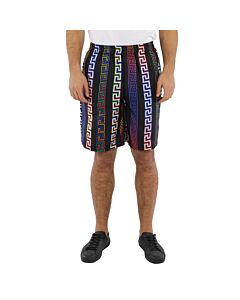 Versace Men's Black / Multicolor Greca Neon Print Silk Shorts