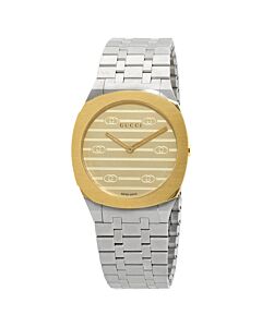 Women's 25H Stainless Steel Golden Brass Dial With An Interlocking G Motif Dial Watch