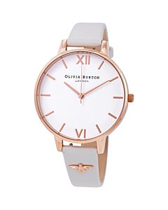 Women's 3D Bee Embellished Strap Leather White Dial