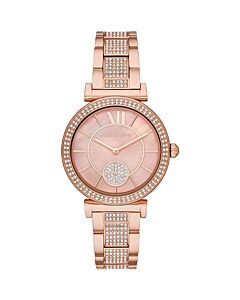 Women's Abbey Stainless Steel with Crystal Pave Links Pink Dial Watch
