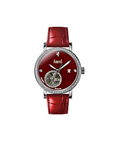 Women's AG Silver Collection Genuine Leather Red Dial Watch