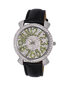 Women's AKJ2001-L Genuine Leather Crystal Set (Green & White) Dial Watch