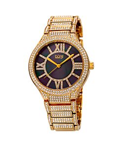 Women's Alloy Crystal Encrusted Black Mother of Pearl Dial Watch