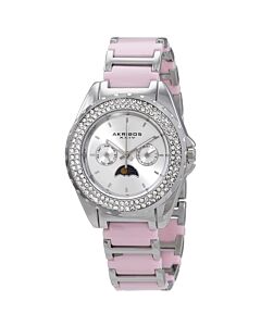Women's Silver-tone Alloy and Pink Ceramic Silver Dial