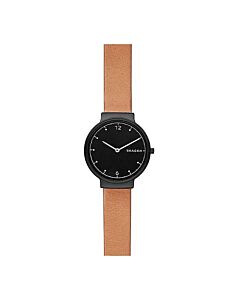 Women's Ancher Leather Black Dial Watch