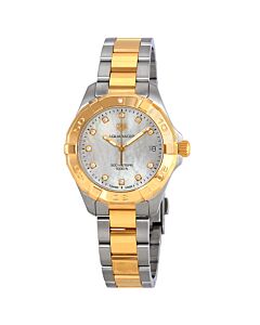 Women's Aquaracer Stainless Steel and 18kt Yellow Gold White Mother of Pearl Dial