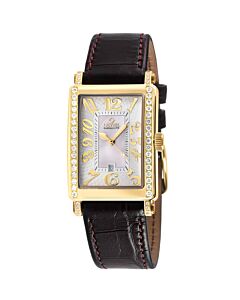 Women's Avenue of Americas Mini Diamond Genuine Leather Mother of Pearl Dial Watch