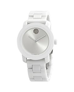 Women's Bold Ceramic Stainless Steel and Ceramic Silver And White Museum Dial Watch