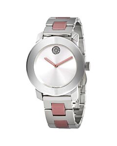 Women's Bold Ceramic Stainless Steel with Blush Ceramic Center Links Silver Metallic Dial Watch