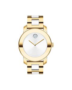 Women's Bold Ceramic Stainless Steel With White Ceramic Inlay White Dial Watch