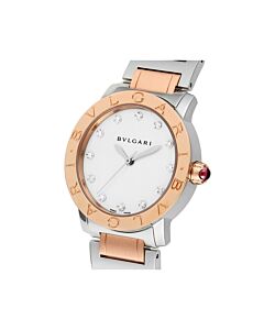 Women's BVLGARI BVLGARI Stainless Steel & 18kt Pink Gold White Mother of Pearl Dial Watch