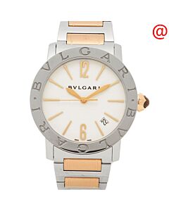 Women's BVLGARI BVLGARI Stainless Steel with 18kt Pink Gold Center Links White Lacquered Dial Watch