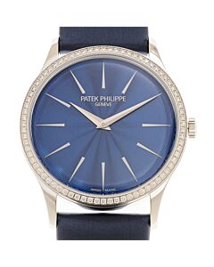 Women's Calatrava Leather Blue Dial Watch