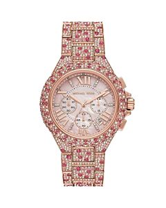 Women's Camille Chronograph Stainless Steel Paved Pink Mother of Pearl Dial Watch