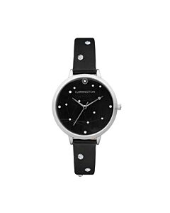 Women's Catherine Genuine Leather Black Dial Watch