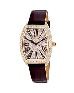 Women's Chic Leather Rose (Crystal Pave) Dial Watch