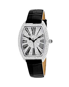 Women's Chic Leather Silver (Crystal Pave) Dial Watch